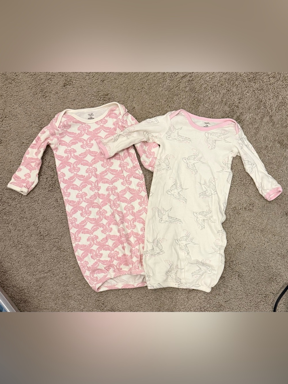 Touched by Nature Long-Sleeve Nightgown Two-Pack in Pink & White Size 0-6